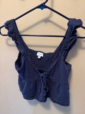 La Hearts Navy Ruffle Strap Tie-Front Camisole